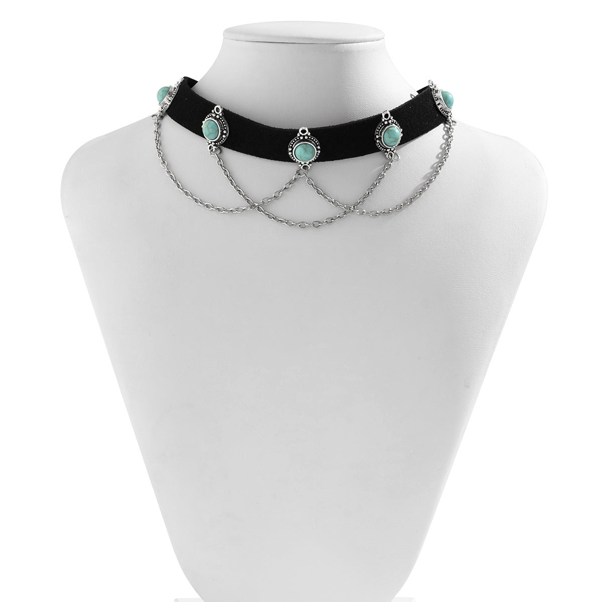 Collar Gargantilla Bohemio Vintage con Colgante de Disco Floral Geométrico con Flecos Metálicos y Aleación Chapada