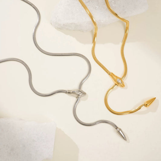 Minimalist Elegant Snake Shape Titanium Steel Plated Necklace for Women