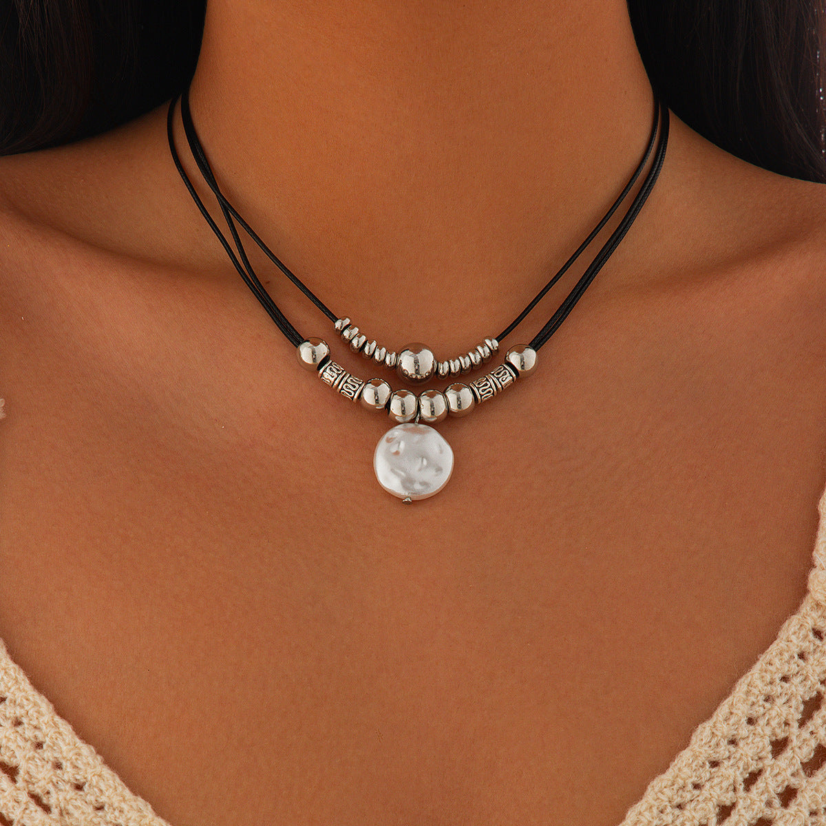 Punk Irregular Geometric Alloy Plated Pendant Necklace Set for Women