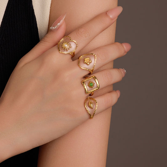 Vintage-Style Adjustable Heart-Shaped Geometric Stainless Steel Ring with Plated Finish