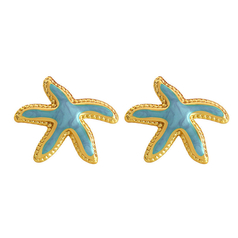Minimalist Stainless Steel Drip Oil Plated Starfish Earrings for Women