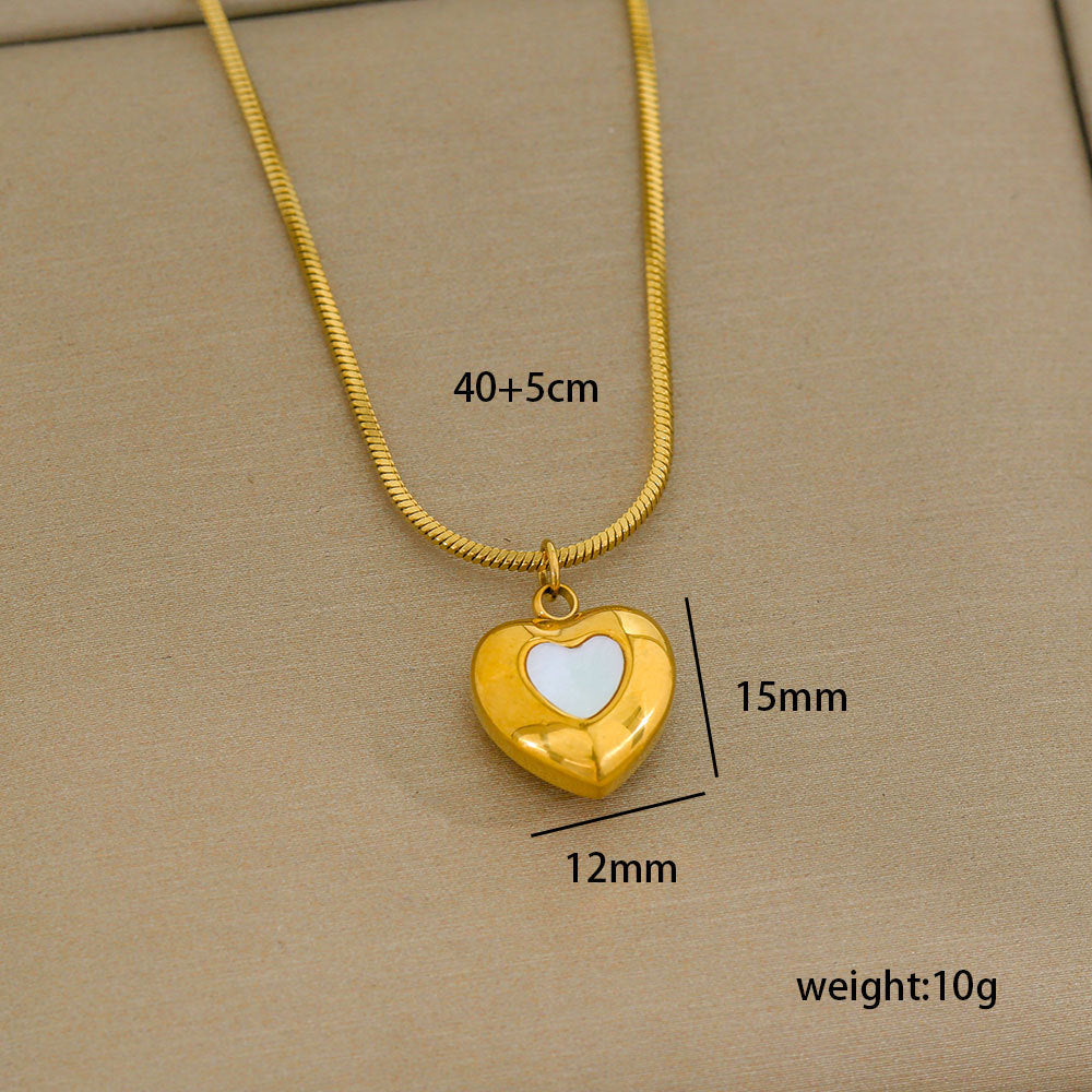 Collar minimalista de acero de titanio con forma de corazón, chapado en oro, perla y cadena ajustable para mujer