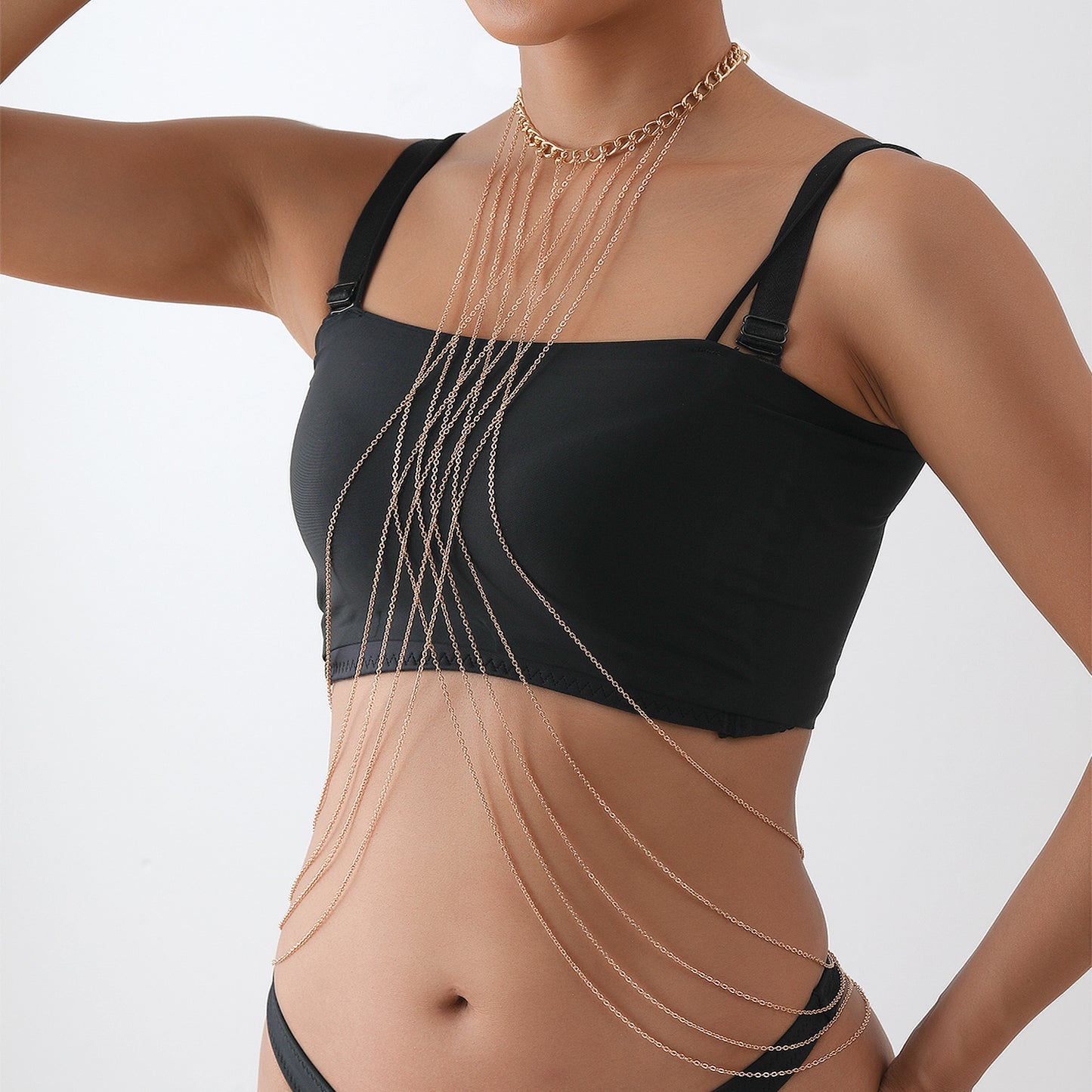 Punk Style Multi-Layer Crossbody Metal Body Chain for Women with Adjustable Length