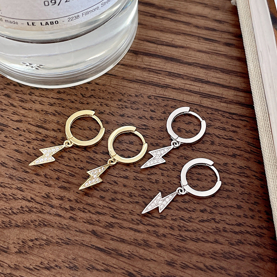 Pendientes de plata de ley 925 con forma de rayo e incrustaciones de diamantes de imitación para mujer