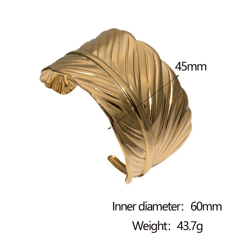 Minimalist 18K Gold Plated Stainless Steel Leaf Bracelet for Women Lightweight Fashion Jewelry