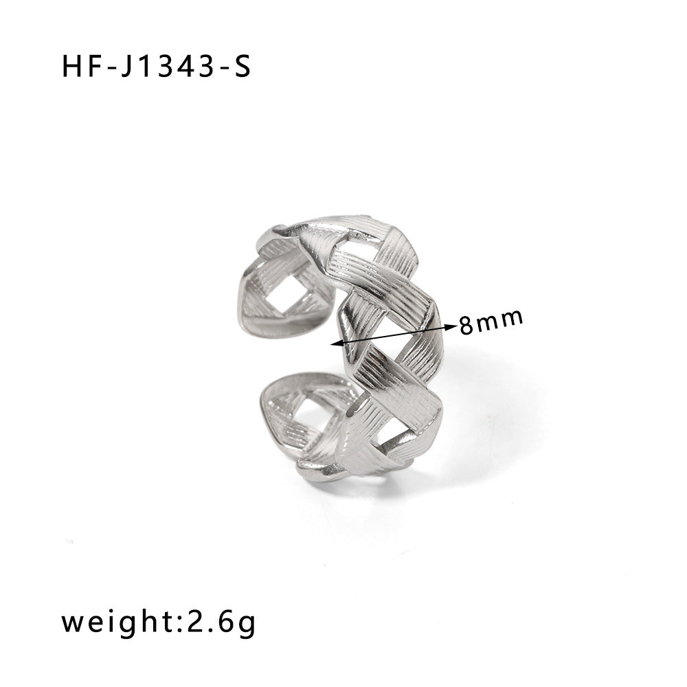 Anello da donna in acciaio inossidabile geometrico a forma di cuore, minimalista, con finitura placcata e design ispirato a una catena