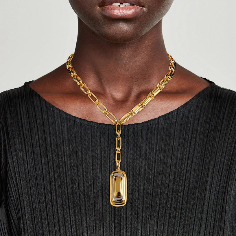 Collar con colgante geométrico de acero inoxidable con baño de oro para mujer, cadena de clavícula minimalista a la moda