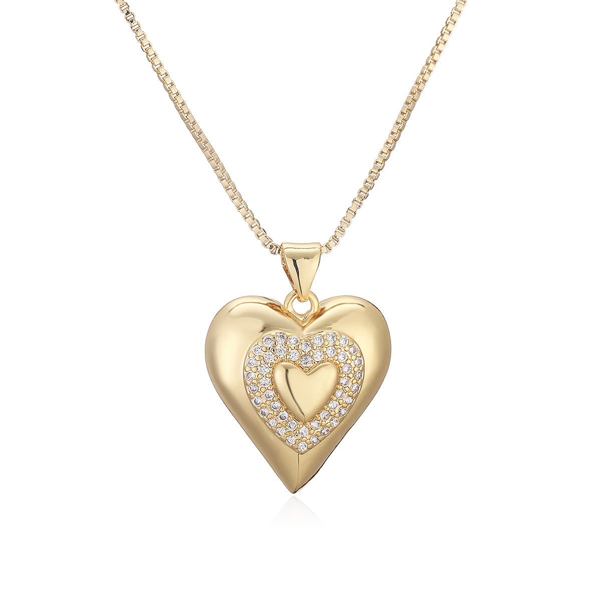 Minimalist Vintage Gold Plated Cubic Zirconia Heart Pendant Necklace