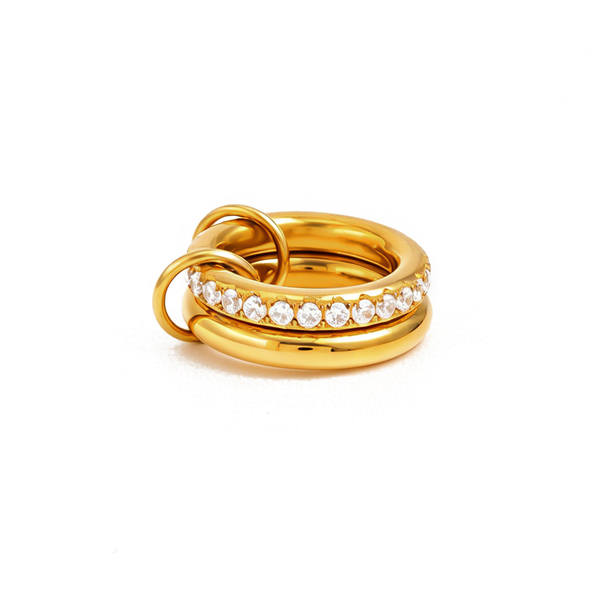Luxury Minimalist 18K Gold Plated Stainless Steel Rhinestone Inlaid Geometric Open Ring for Women