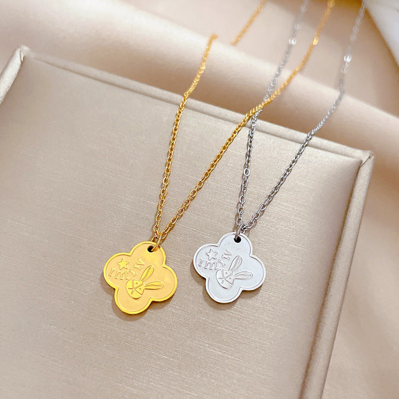 Collar con Colgante de Conejo Minimalista en Acero de Titanio con Chapado en Oro para Mujeres y Hombres, Joyería con Cadena de Medallón de Diseño Geométrico