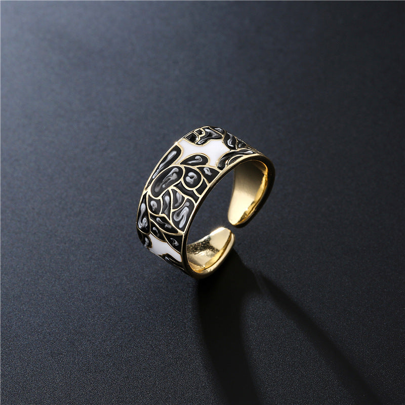 18K Gold Plated Brass Geometric Drip Oil Ring with Cubic Zirconia for Women