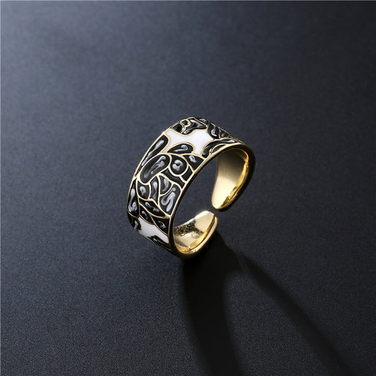 18K Gold Plated Brass Geometric Drip Oil Ring with Cubic Zirconia for Women