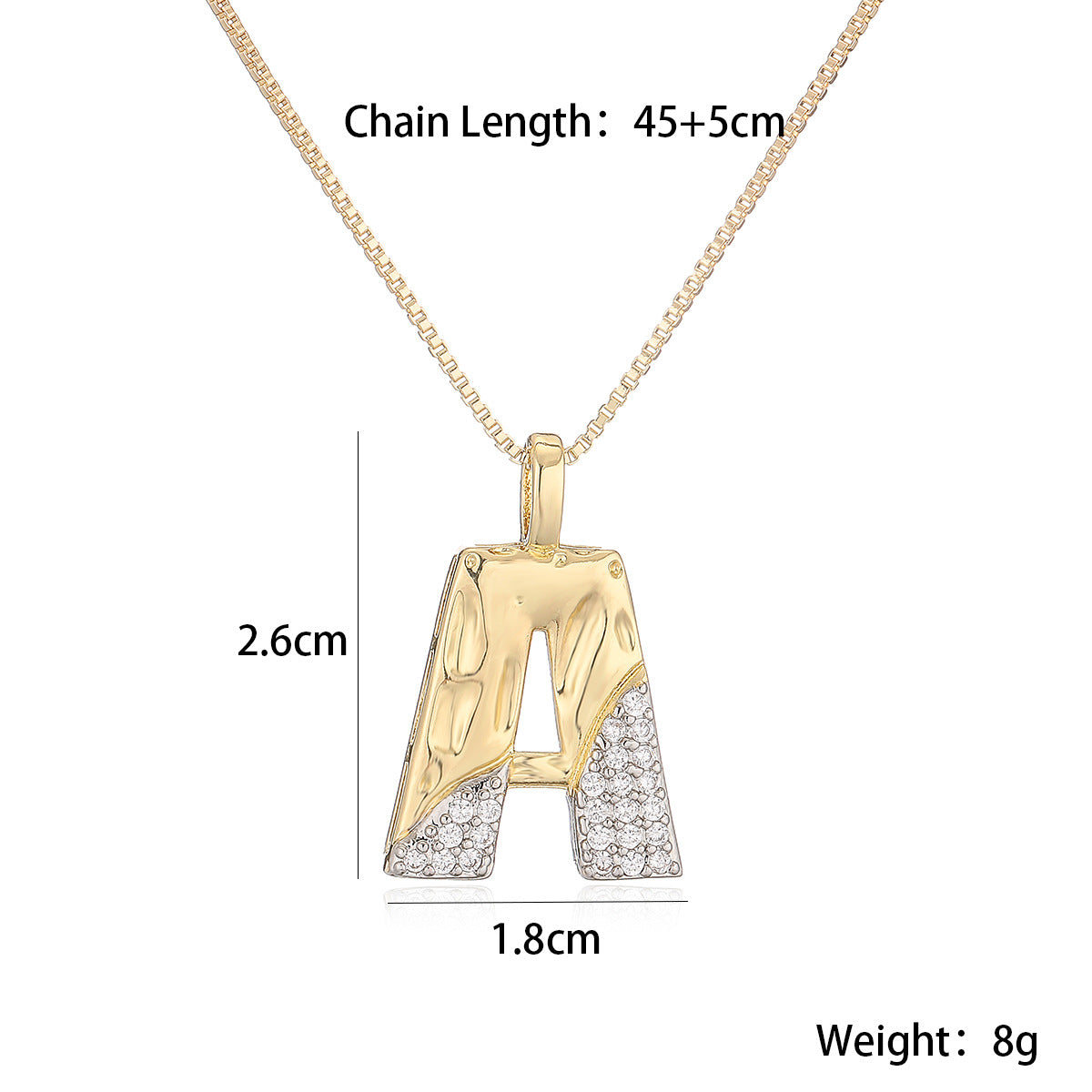 Minimalist Two-Tone Plated Cubic Zirconia Letter Pendant Necklace for Women with Box Chain