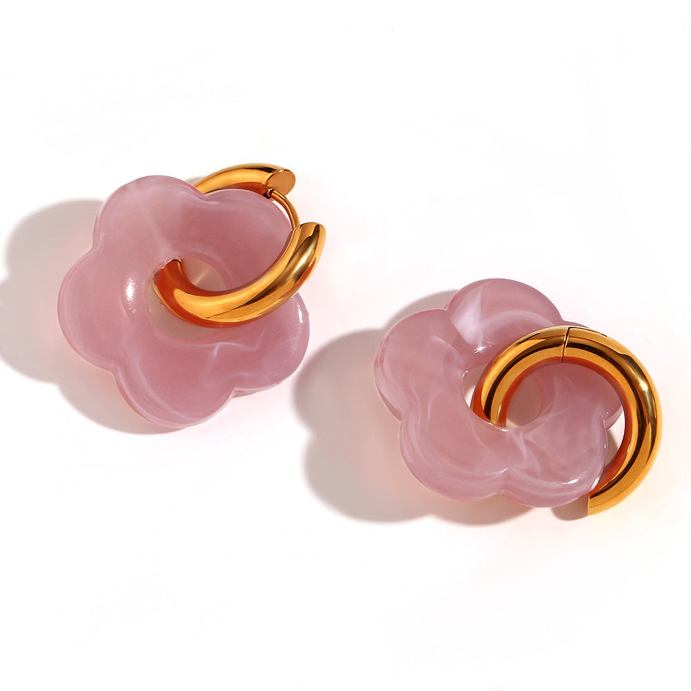 Orecchini a Cerchio Piccoli con Fiori Vintage in Acciaio Inossidabile Placcato Oro 18K Design Floreale Colorato Dopaminico da Donna