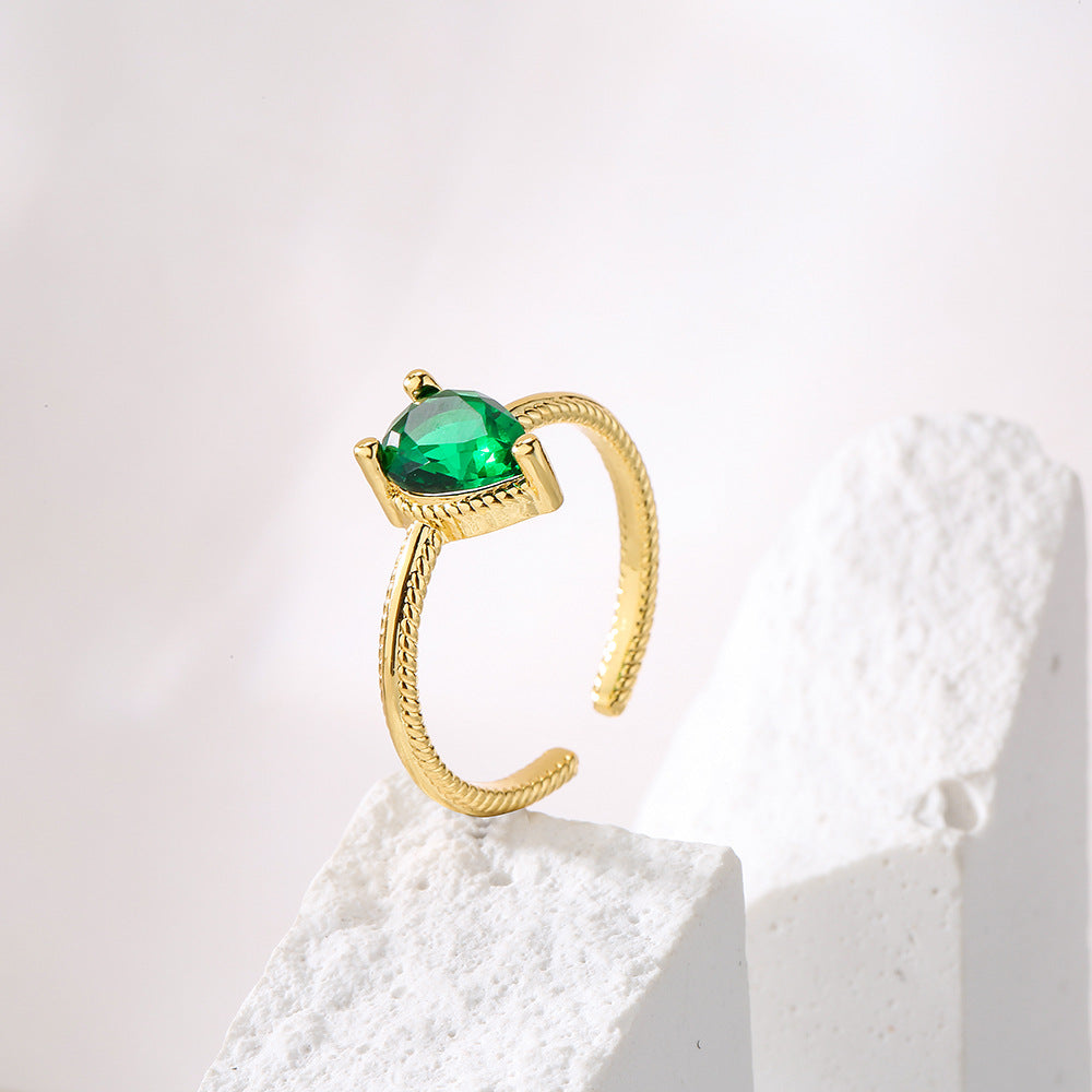 Anello Minimalista a Cuore con Zirconi per Donna in Rame con Placcatura in Oro Vero e Micro-Pavé