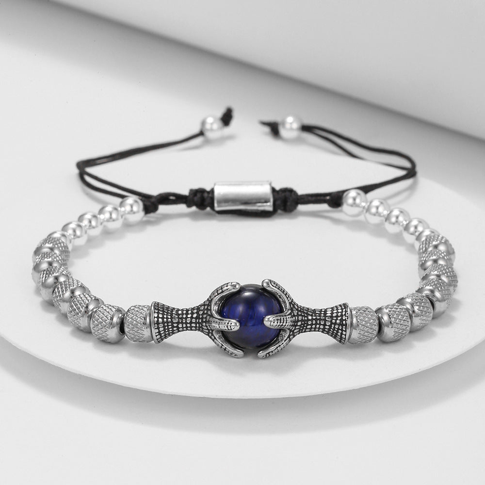 Geometric Titanium Steel Dragon Claw Braided Adjustable Bracelet with Natural Tiger's Eye Stone
