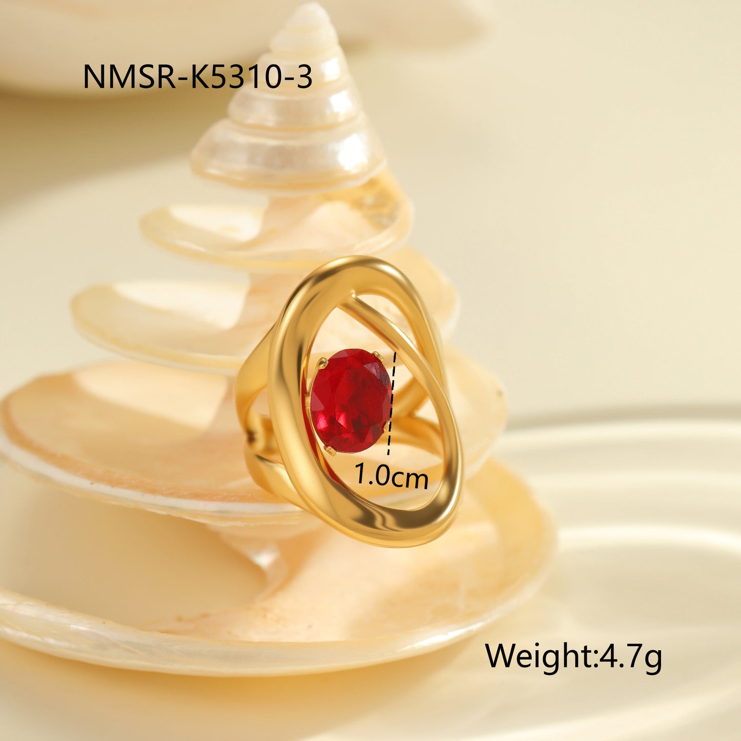 Anello da donna minimalista geometrico in acciaio al titanio con intarsio in zircone rosso regolabile a fascia aperta