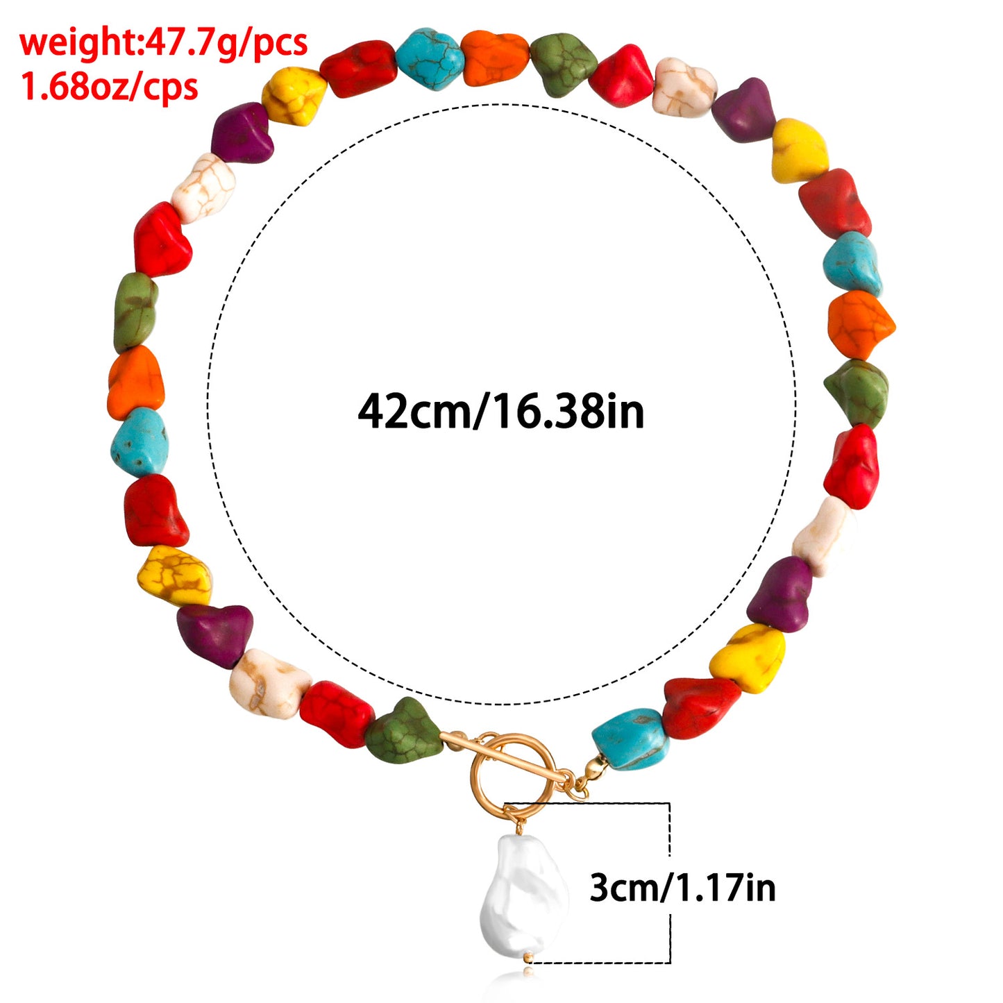 Natural Style Irregular Turquoise and Pearl Pendant Necklace for Women with Geometric Shape Alloy Chain and Electroplated Finish