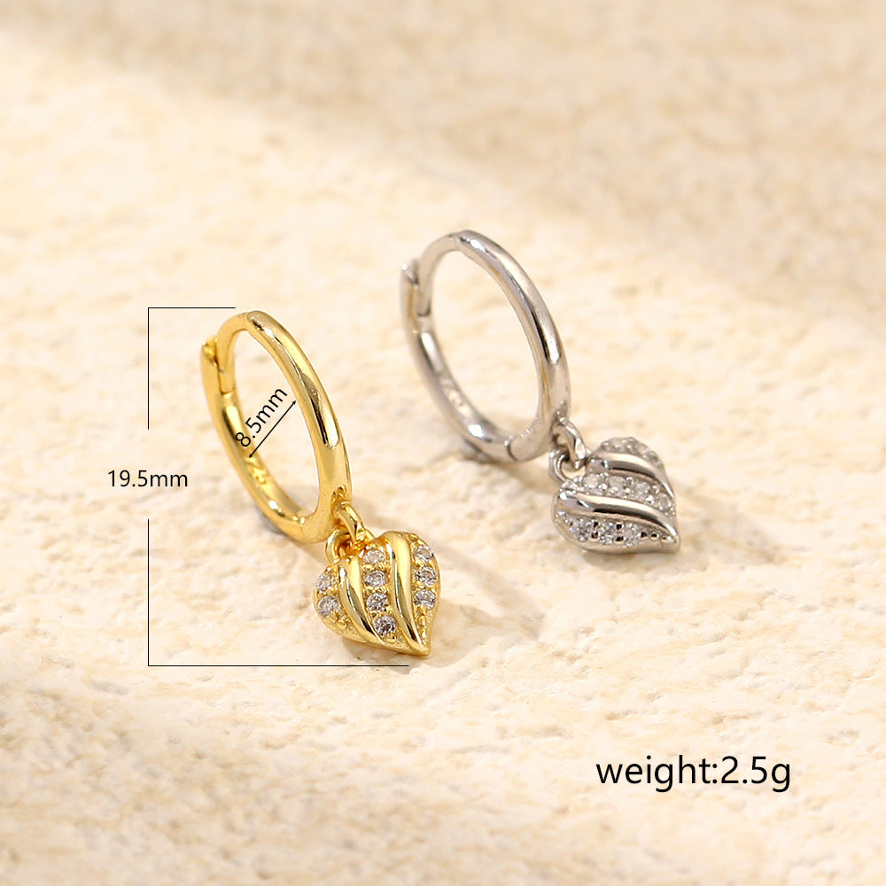 Orecchini a perno a forma di cuore, dolci ma audaci, in argento sterling S925 con intarsio di strass, da donna