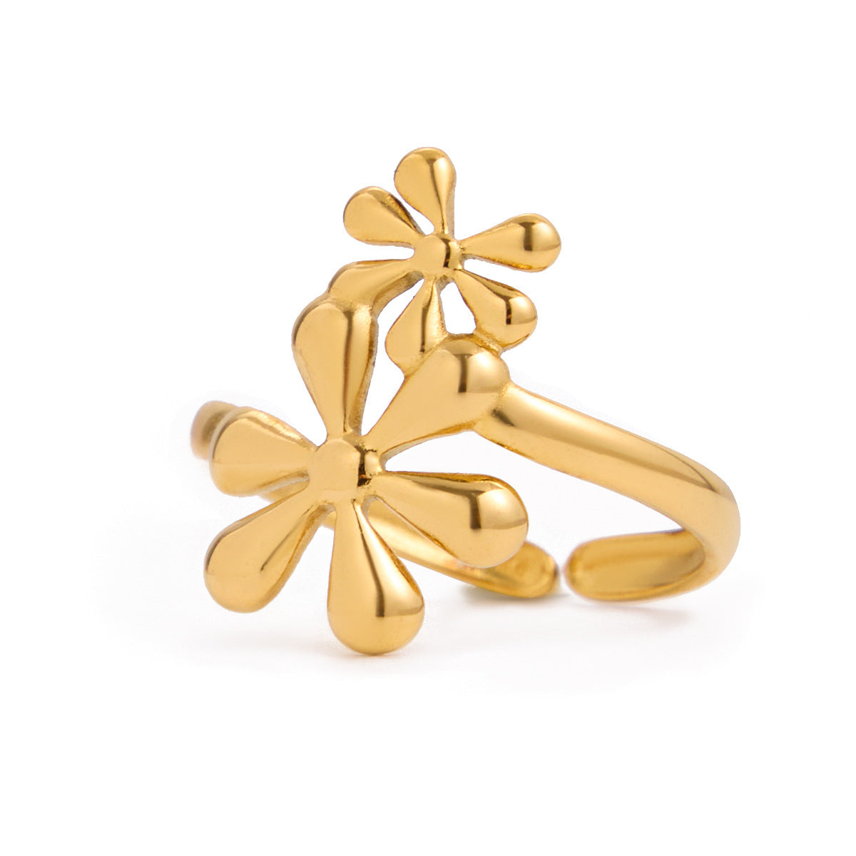 Anello in acciaio al titanio a motivo floreale geometrico da donna con finitura placcata, gioielli di moda di lusso in acciaio inossidabile