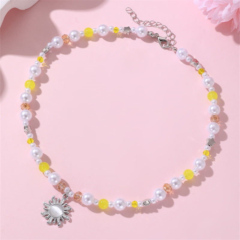 Set di collana per bambine a forma di fiocco minimalista in resina con braccialetto di perline per bambine dai 3 ai 10 anni