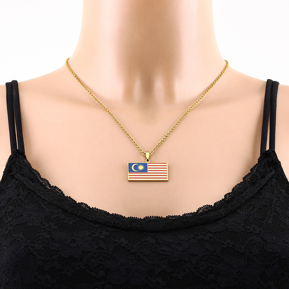 Collar colgante unisex de acero inoxidable con esmalte, diseño geométrico étnico vintage