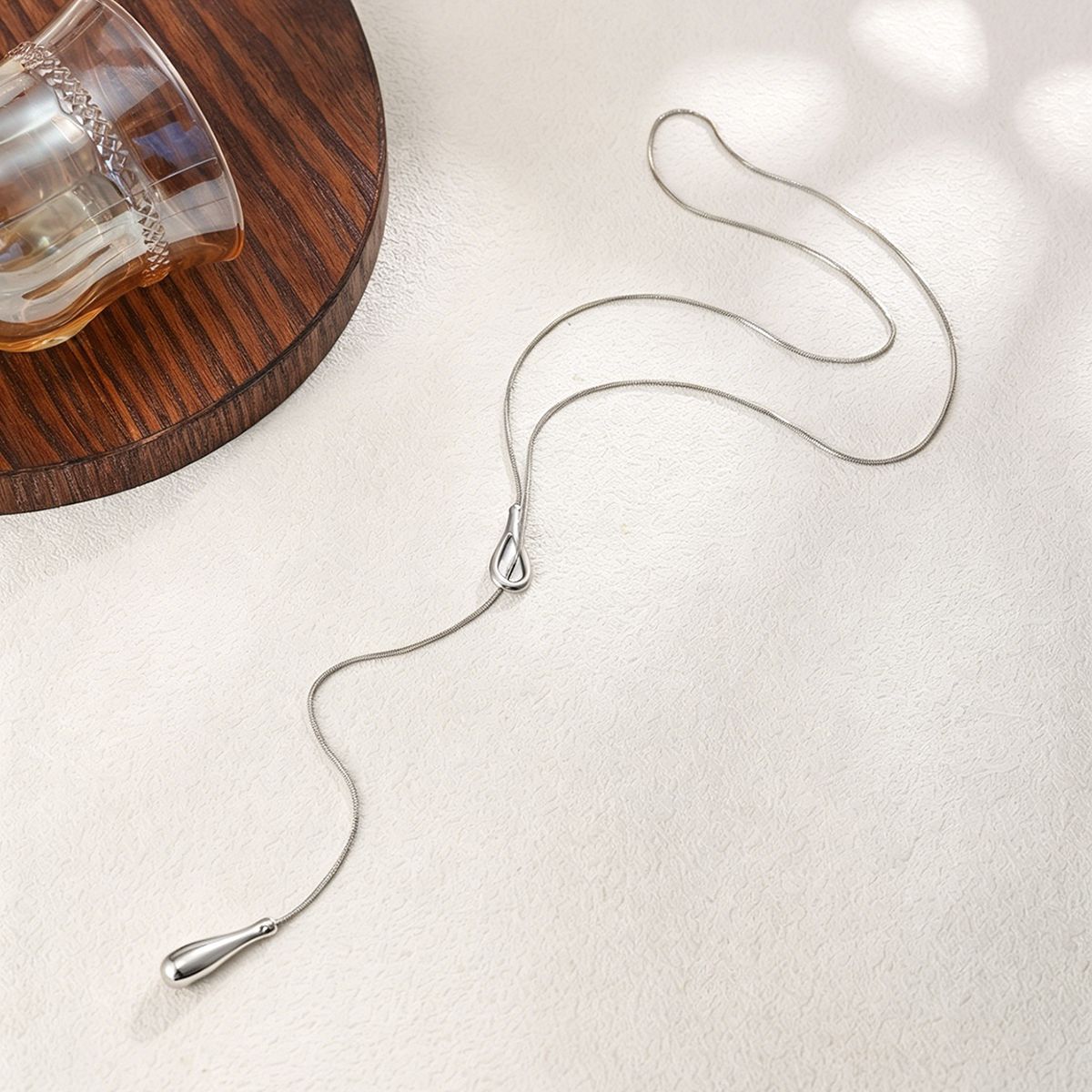 Elegant Minimalist Teardrop Pendant Necklace 18K Gold Plated Stainless Steel Adjustable Cable Chain for Women
