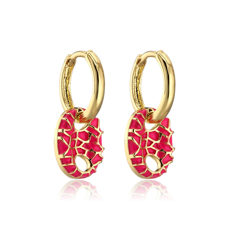 Colorful Drip Oil Geometric Gold Plated Brass Earrings for Women