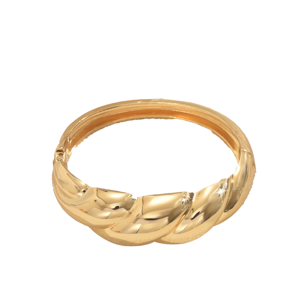 Pulsera rígida torcida minimalista para mujer de aleación de zinc con diseño geométrico y acabado chapado