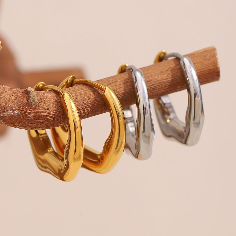 Minimalist Geometric Stainless Steel Earrings with 18K Gold Plating Irregular Hoop Style for Women