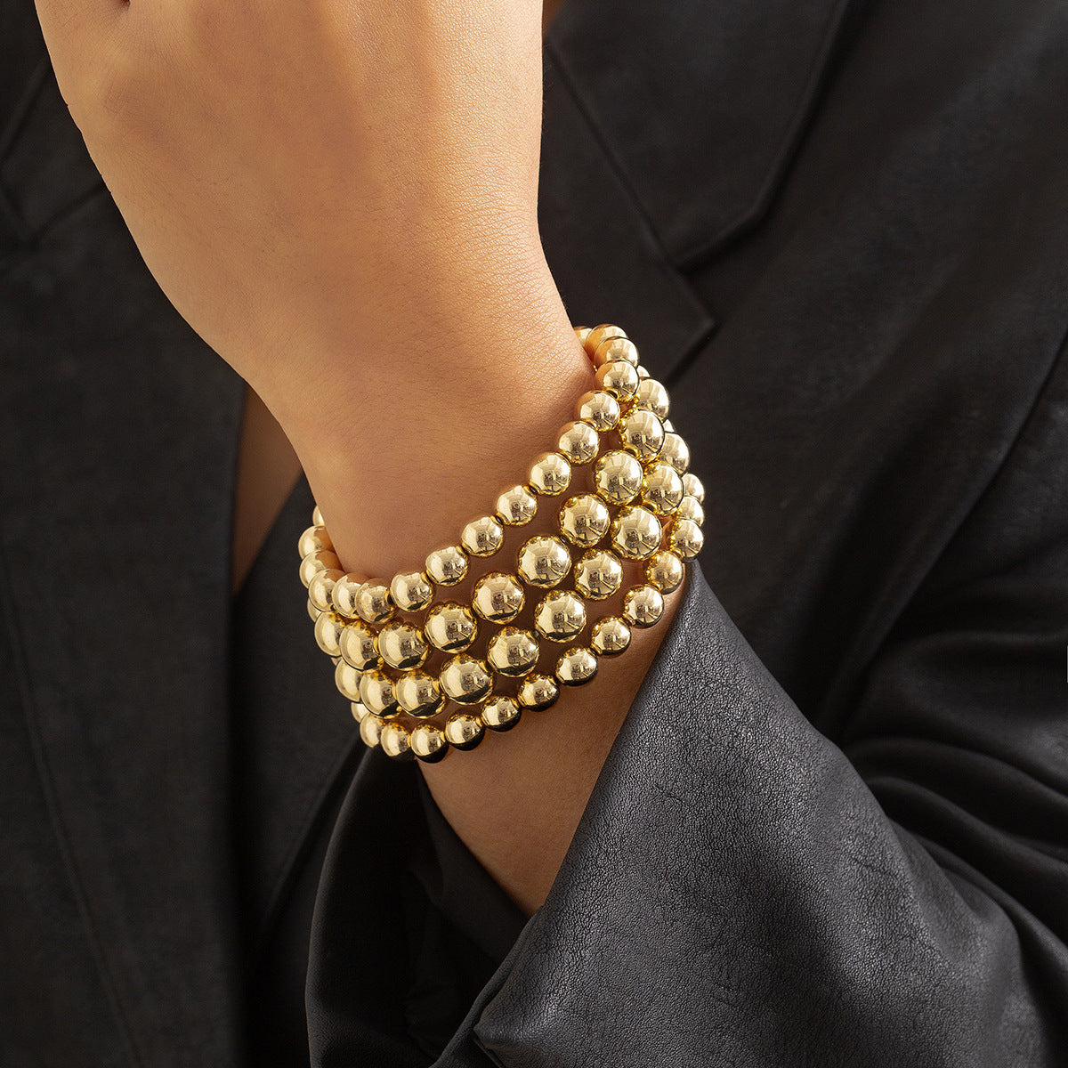 Pulsera de cadena con abalorios geométricos estilo punk para mujer con detalles metálicos galvanizados
