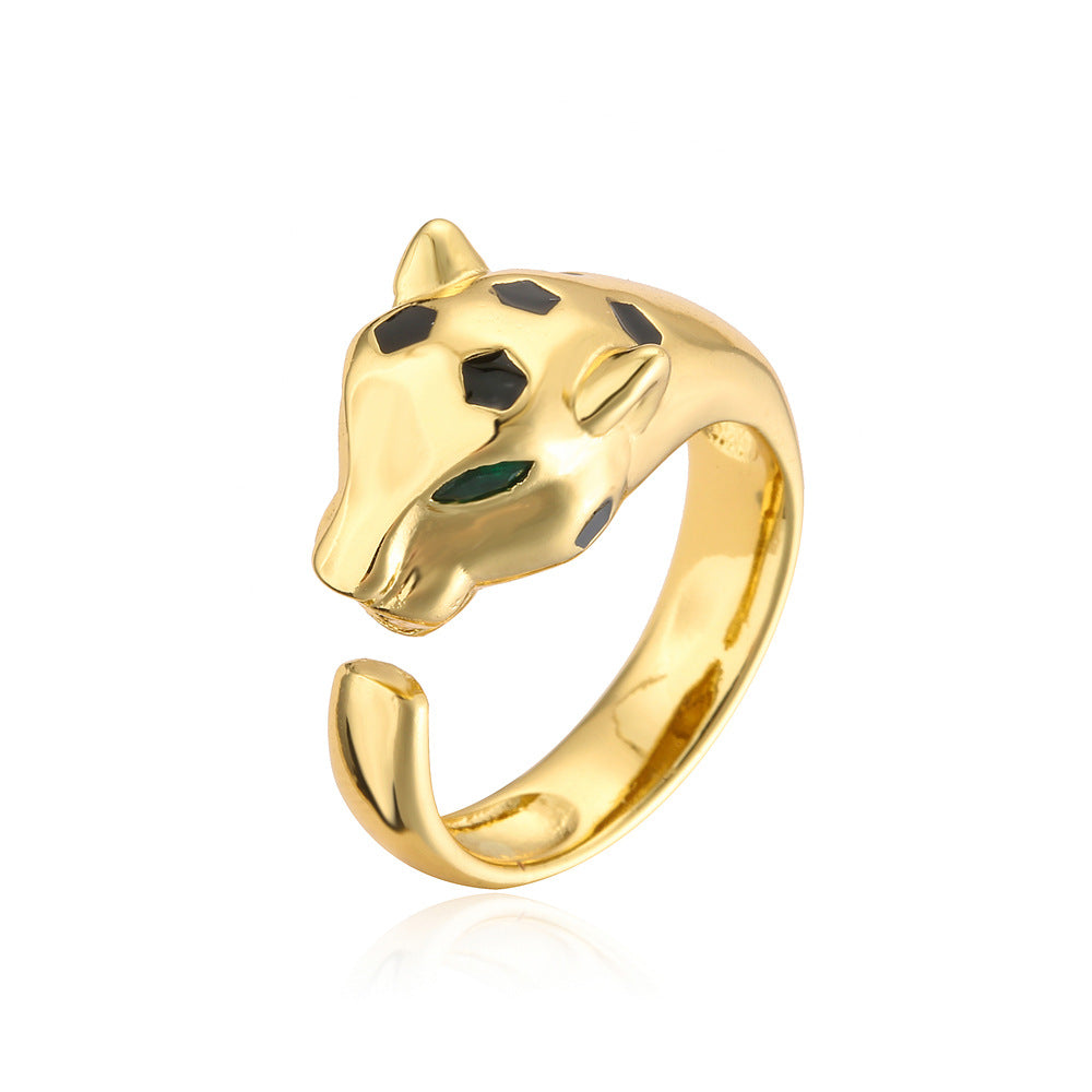 Personalized 18K Gold Plated Brass Micro-Inlay Cubic Zirconia Leopard Ring for Women