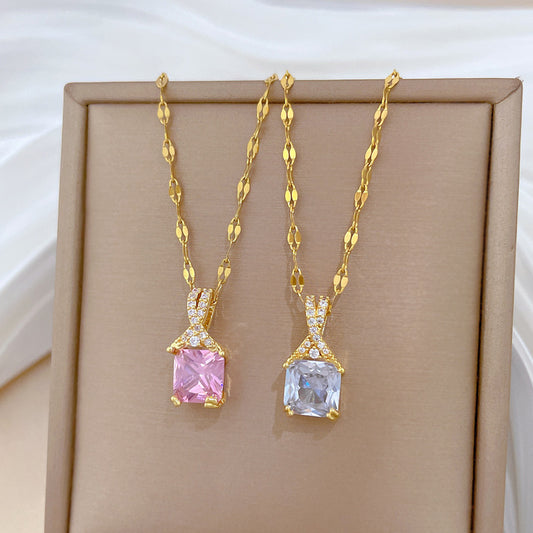 Sweet Geometric Moon Rhinestone Plated Titanium Steel Necklace for Women