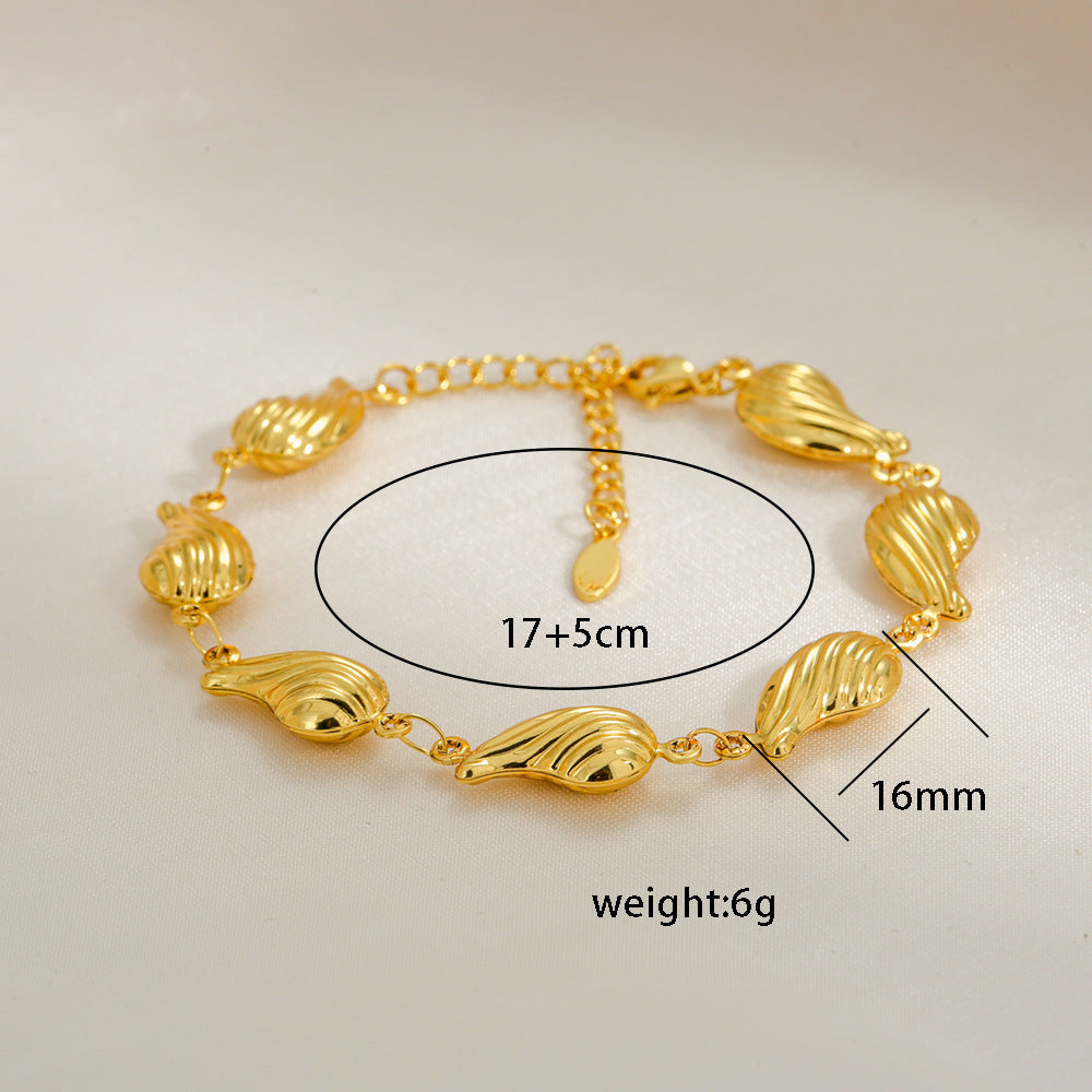 Bracciale a goccia in acciaio inossidabile cavo con conchiglia hip hop, forma a cuore geometrica a goccia d'acqua e accento a croce placcato oro