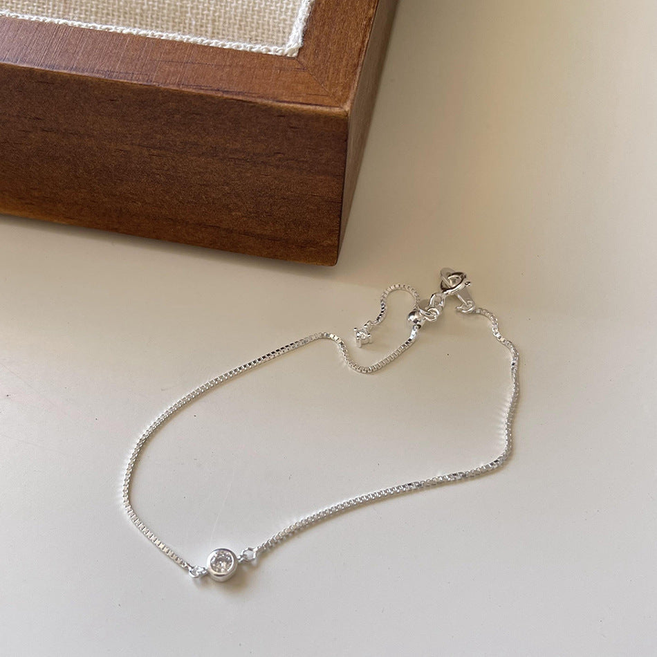 Minimalist Sweet 925 Sterling Silver Geometric Box Chain Adjustable Bracelet for Women