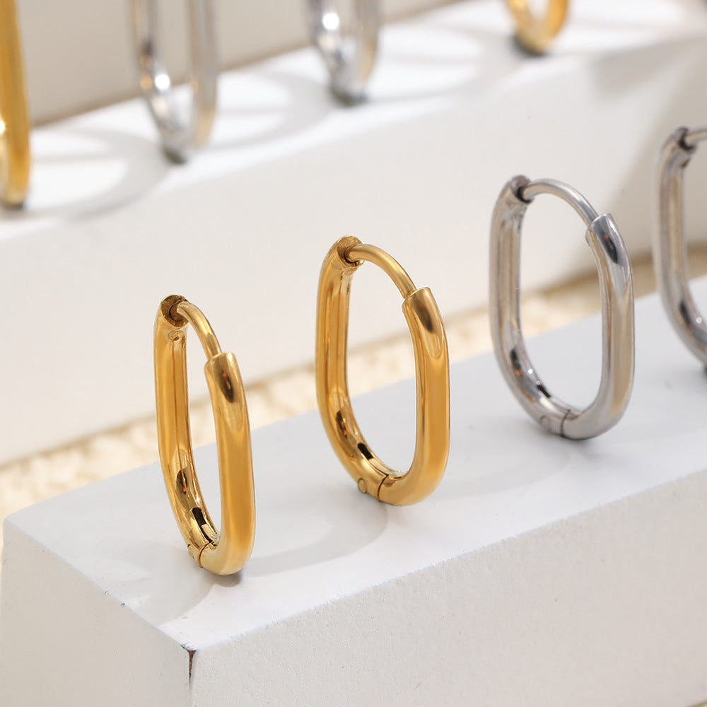 Minimalist 18K Gold Plated Stainless Steel Geometric U-Shaped Hoop Earrings for Women