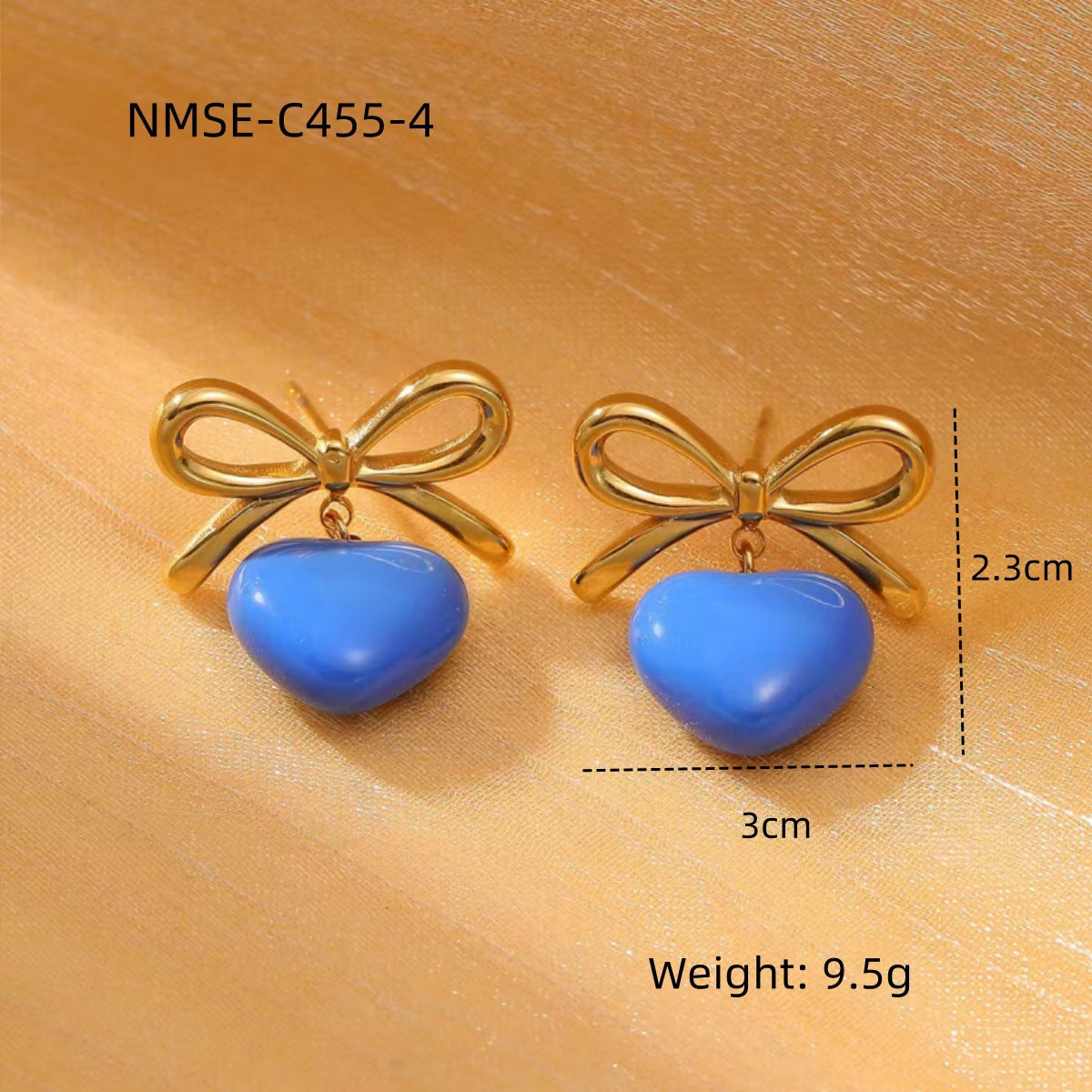 Orecchini da donna alla moda in acciaio al titanio smaltato a forma di fiocco e cuore con finitura placcata