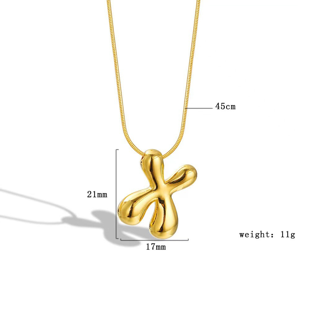 Luxury Balloon Bubble-Shaped Letter Necklace in Titanium Steel with Gold Plating, Snake Chain, Unisex Alphabet Pendant Jewelry