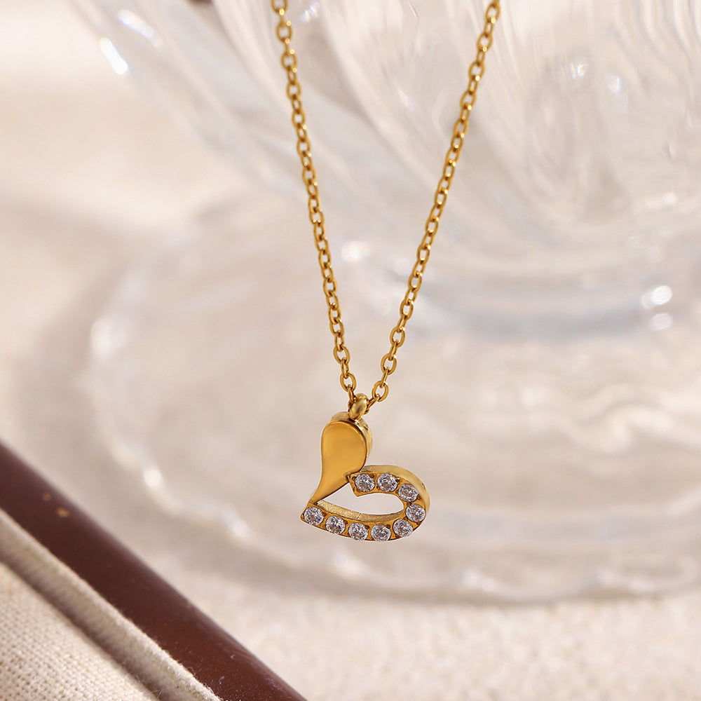 Minimalist Luxury 18K Gold Plated Stainless Steel Heart Pendant Necklace for Women