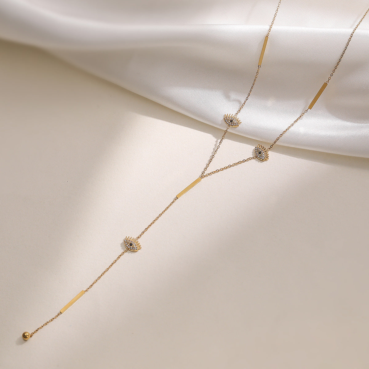 Minimalist Luxury 18K Gold Plated Geometric Cubic Zirconia Evil Eye Tassel Necklace for Women