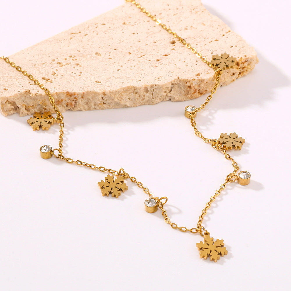 Minimalist Snowflake Pendant Necklace in Stainless Steel with 18K Gold Plating for Women
