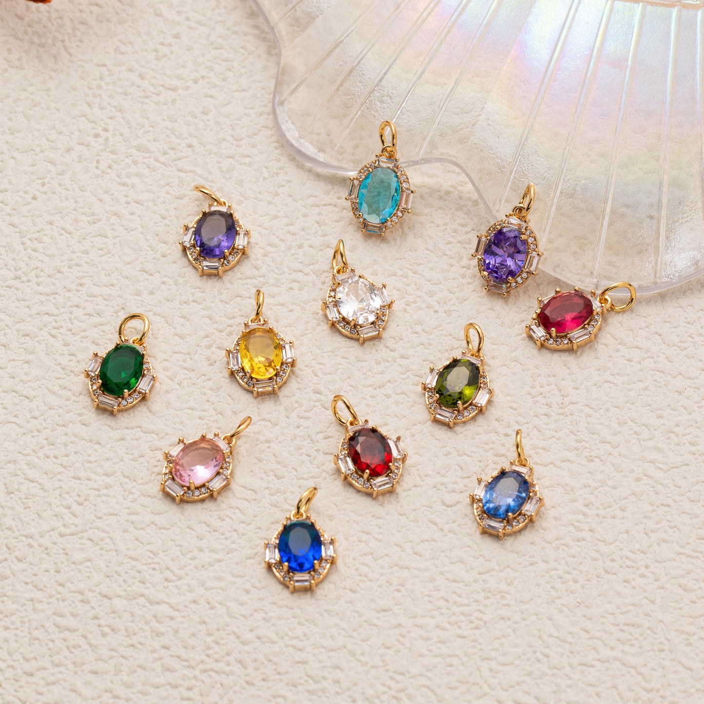 Minimalist Oval Geometric Brass Pendant with Cubic Zirconia December Birthstone for Women