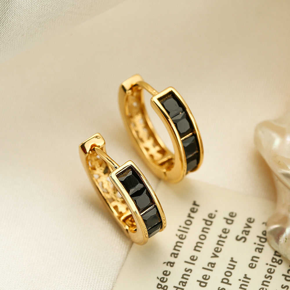 Orecchini a Cerchio Geometrici da Donna in Rame Placcato Oro 18K con Zirconi Micro-Incassato, Accessorio di Moda Vintage Minimalista