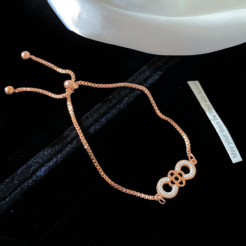 Minimalist Sweet Geometric Floral Hollow Micro-inlaid Cubic Zirconia Titanium Steel Bracelet Adjustable