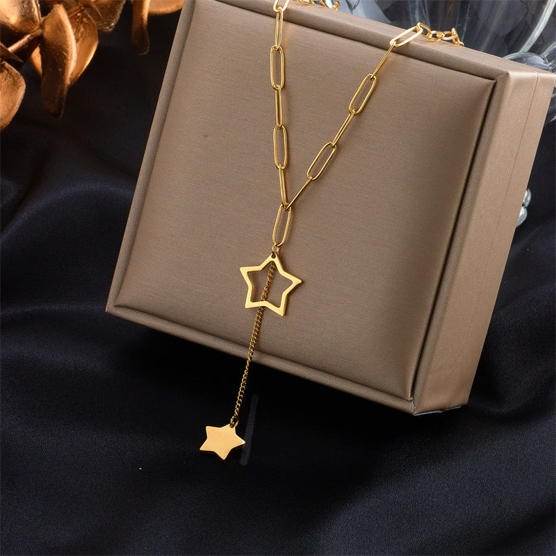 Fashionable Irregular Heart Square Smiley Pendant Necklace in Gold-Plated Titanium Steel for Women
