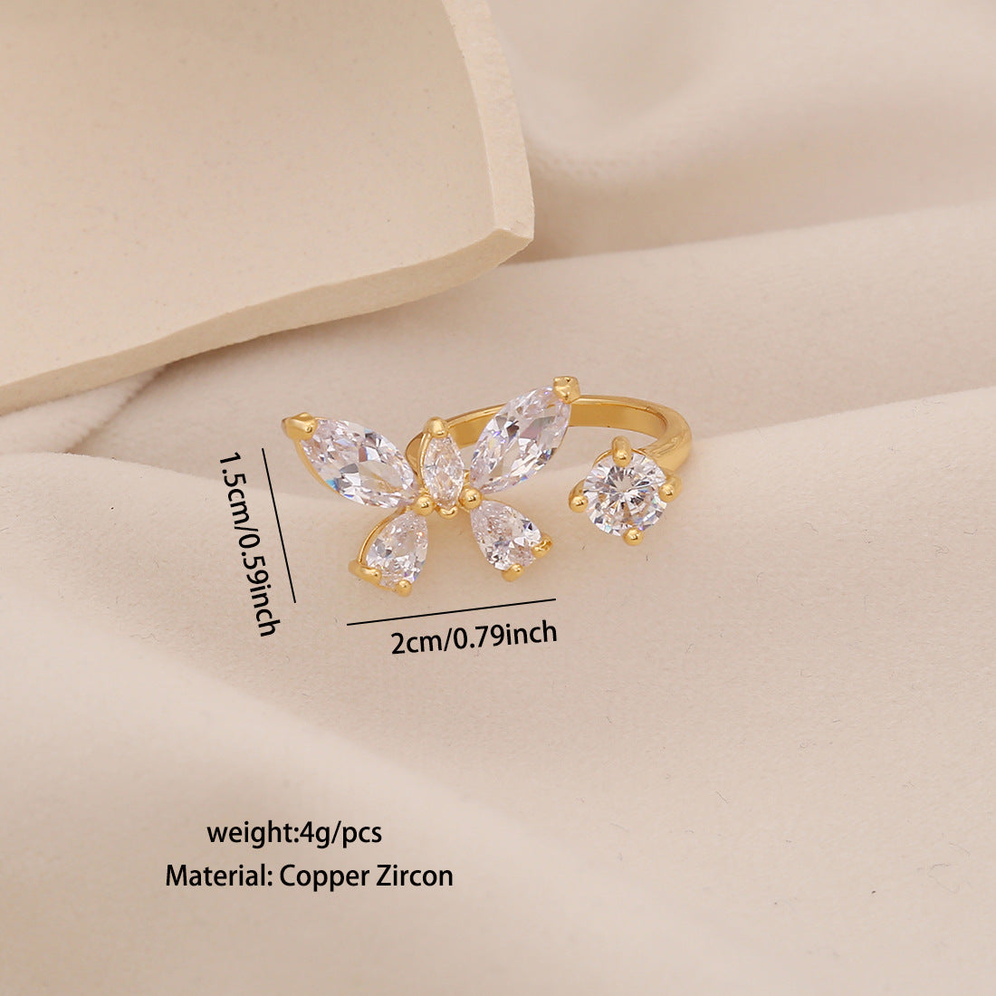 Fashionable Butterfly-Shaped Copper Ring with Plated Finish for Women