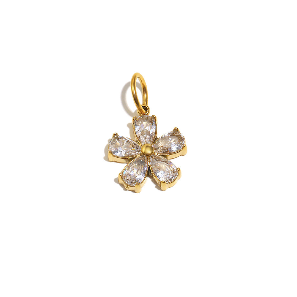 Elegant 18K Gold Plated Stainless Steel Butterfly Flower Fruit Cubic Zirconia Charm Bar Pendant
