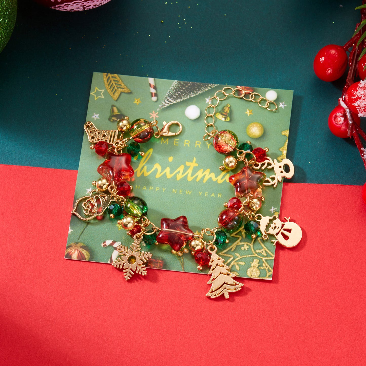 Fashionable Christmas Tree Santa Snowflake Pendant Bracelet for Women Alloy Handmade Holiday Jewelry