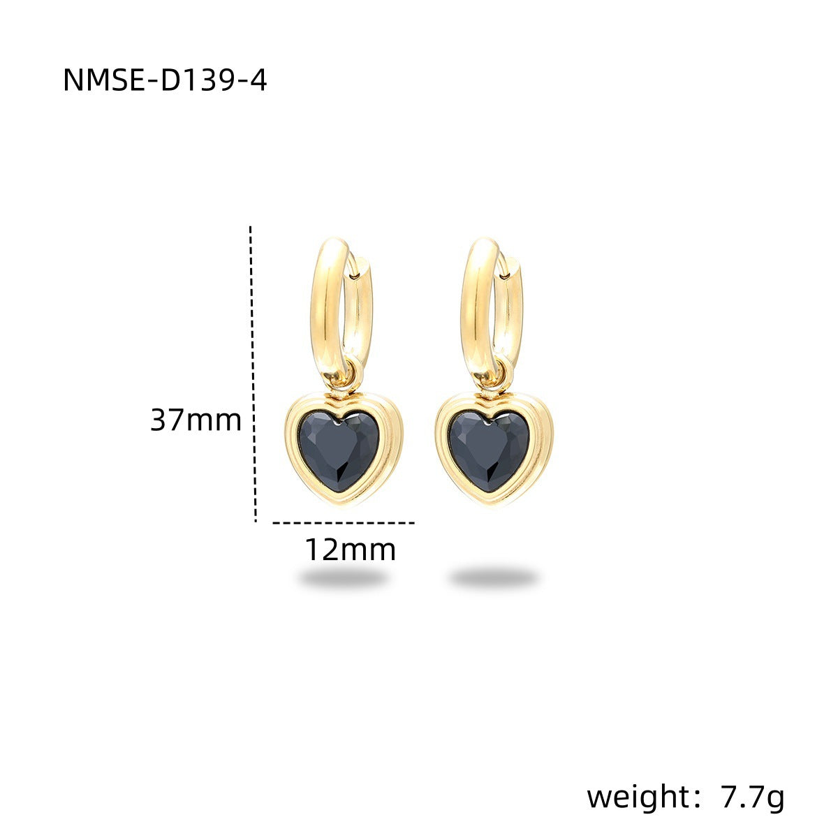 Fashion OL 18K Gold Plated Heart Shape Stainless Steel Earrings with Colorful Rhinestones for Women