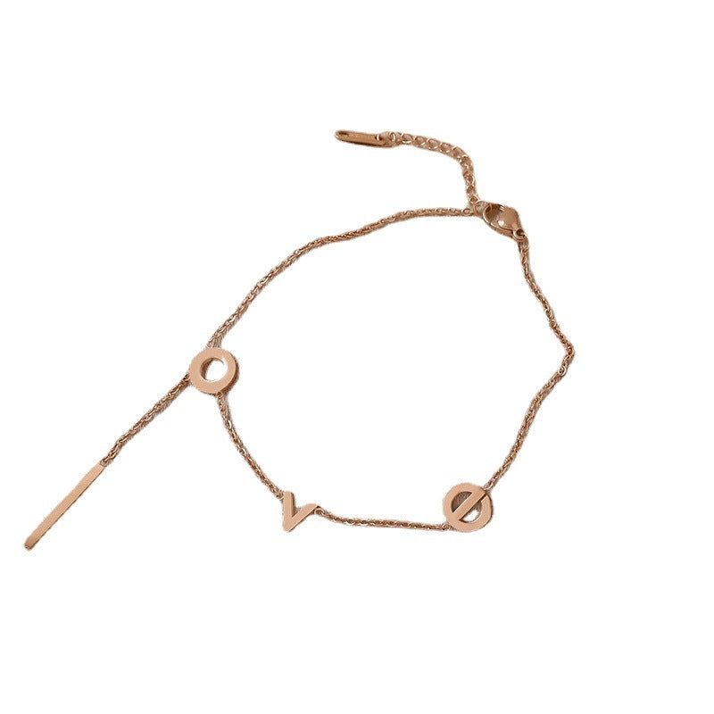 Minimalist LOVE-Shaped Titanium Steel Anklet for Women with Rose Gold Finish